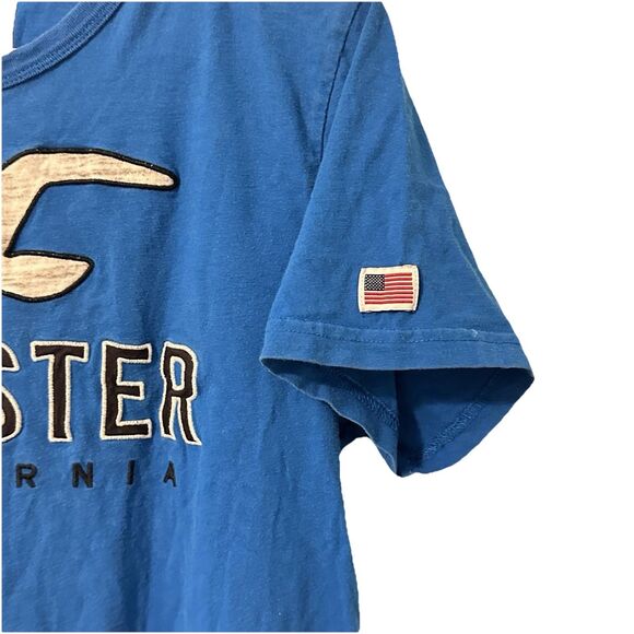 VTG Y2K Hollister Rare American Flag Patch Sleeve Men T-shirt M Blue Logo Bird - Picture 2 of 9